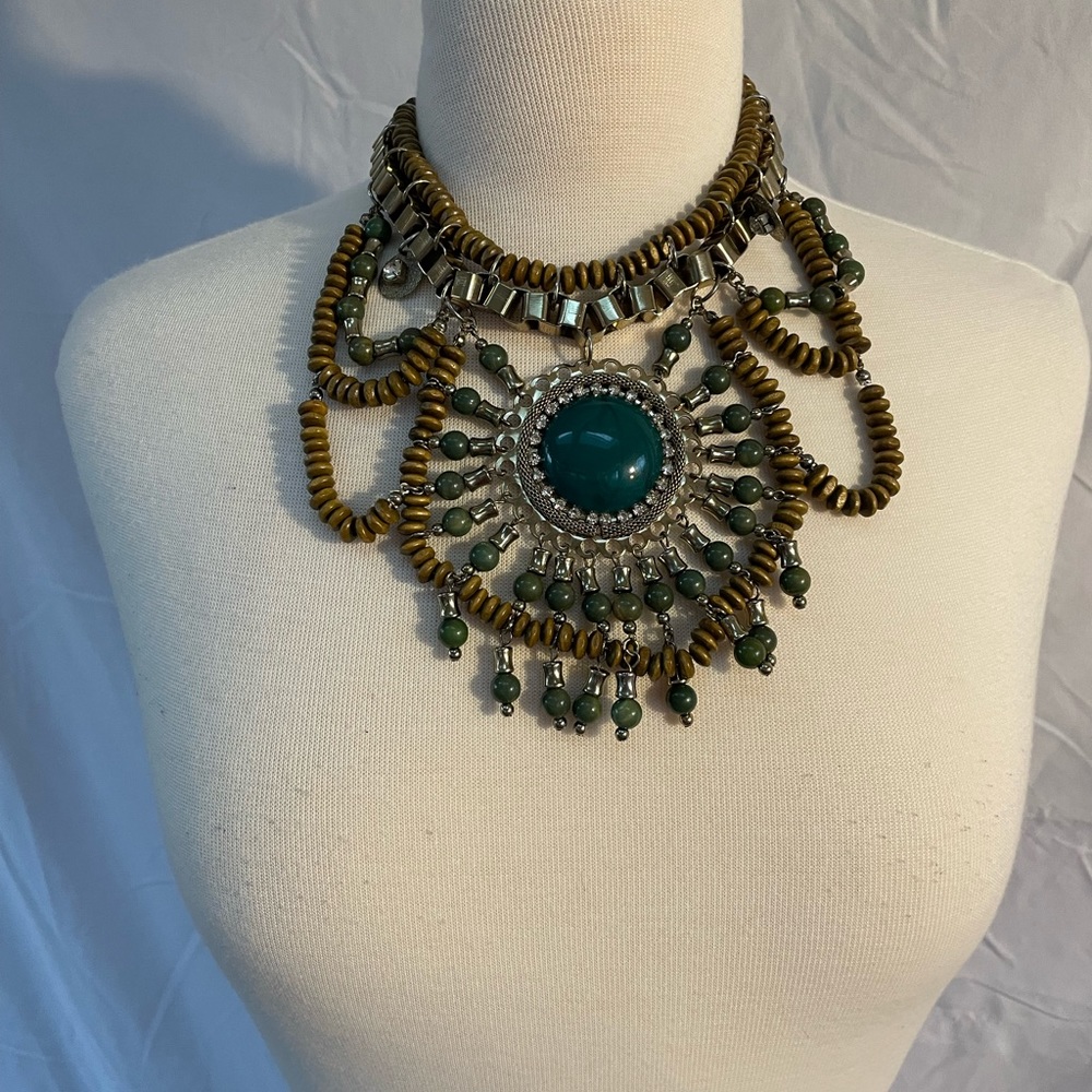 Bronze and emerald green statement choker